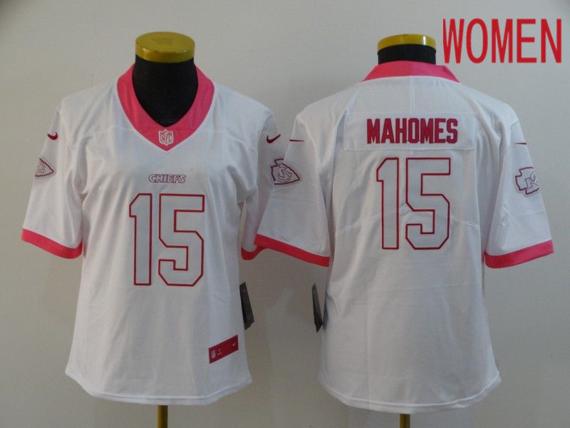 Women Kansas City Chiefs #15 Mahomes White Pink Nike Vapor Untouchable Limited NFL Jersey